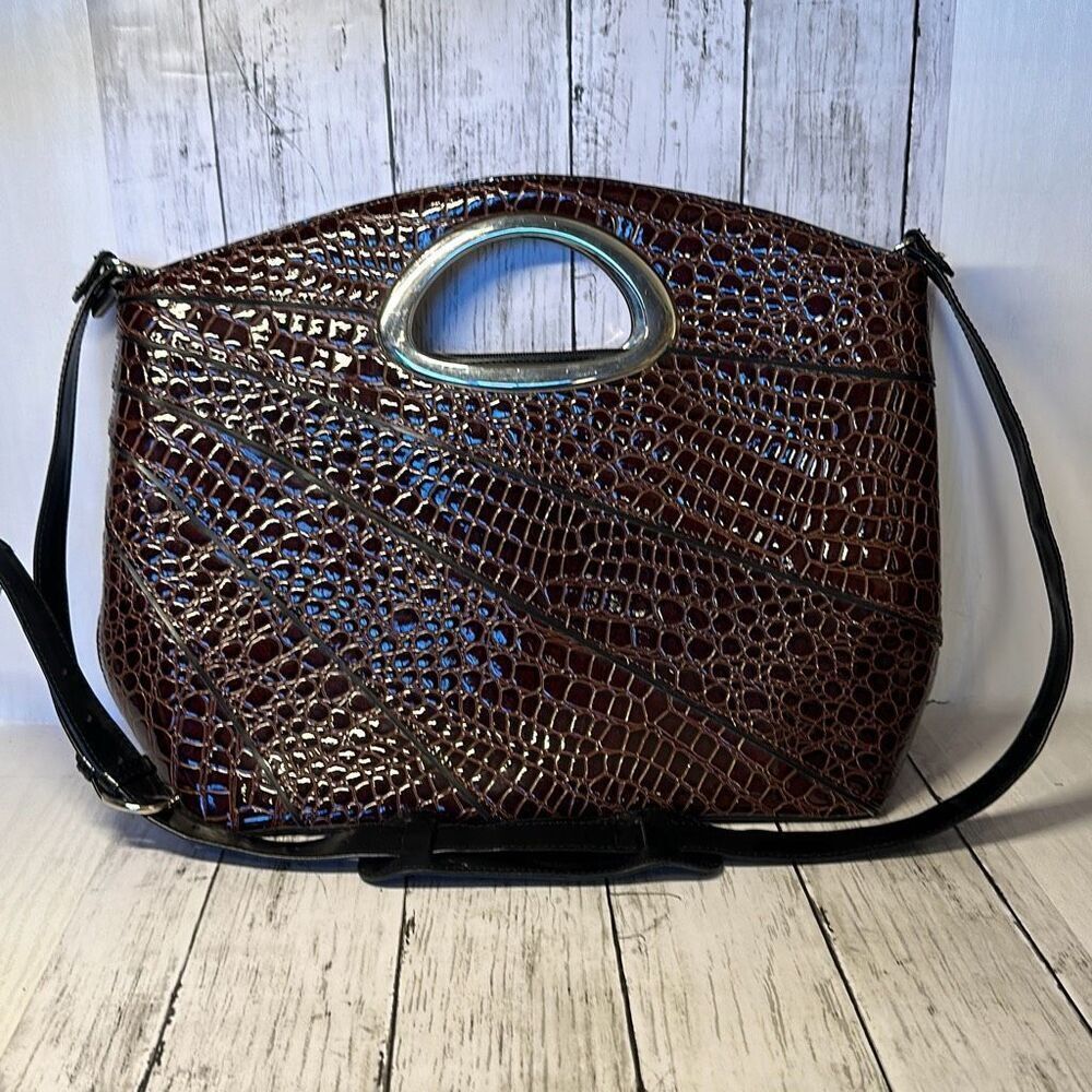 BEIJO patent leather handbag Tote Animal Print Burgundy Shoulder Bag Crossbody